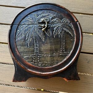 Vintage Palm Tree Wood Storage Box